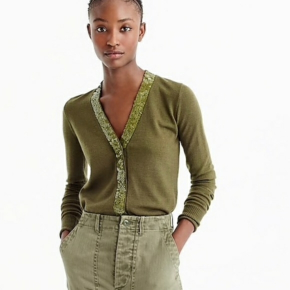 J Crew Green Sequin Harlow Cardigan 